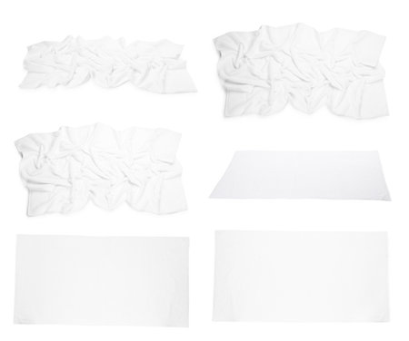 White beach towel on white background, collageの写真素材