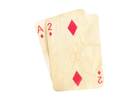 Old vintage playing cards isolated on white