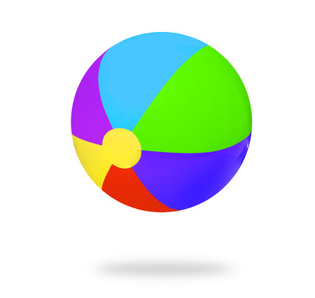 Bright beach ball falling against white backgroundの写真素材