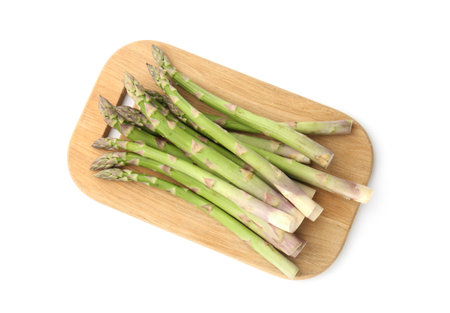 Fresh raw asparagus spears isolated on white, top viewの写真素材