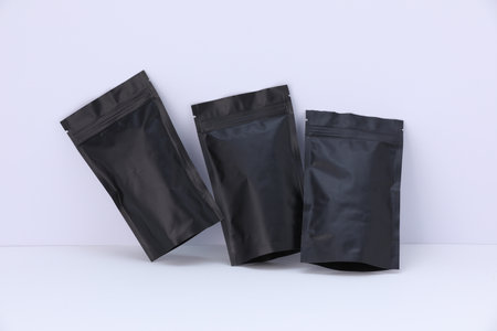 Zipper stand-up pouches on white background. Mockup for designの写真素材