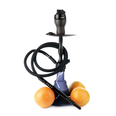 Dark traditional hookah and grapefruits isolated on white