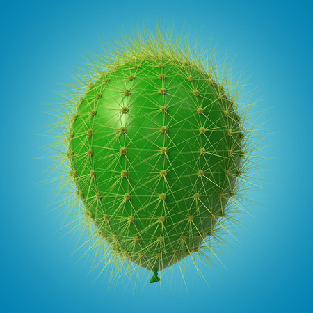 Green balloon covered with cactus prickles on blue gradient backgroundの写真素材