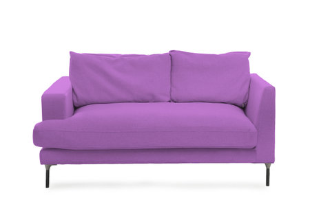 Violet sofa isolated on white. Furniture for living room interiorの写真素材