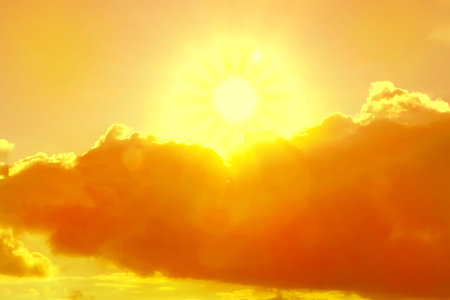 Orange sky with clouds during hot summer weather
