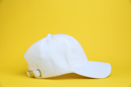 One white baseball cap on yellow background