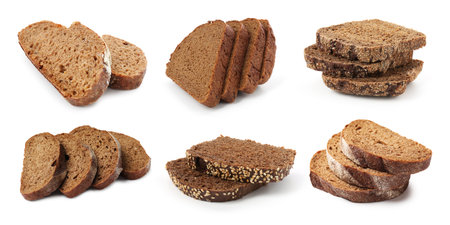 Slices of fresh bread isolated on white, collage