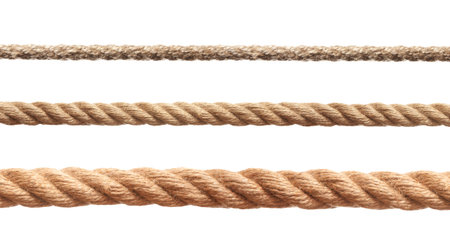 Ropes of different thickness isolated on white, set