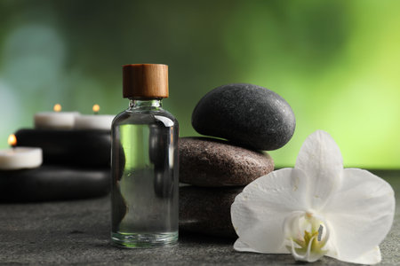 Composition with spa stones on gray table, closeupの写真素材