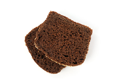 Slices of rye bread isolated on white, top view
