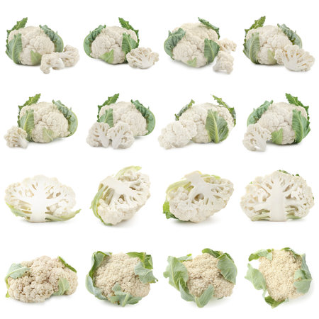 Fresh raw cauliflowers on white background, collageの写真素材