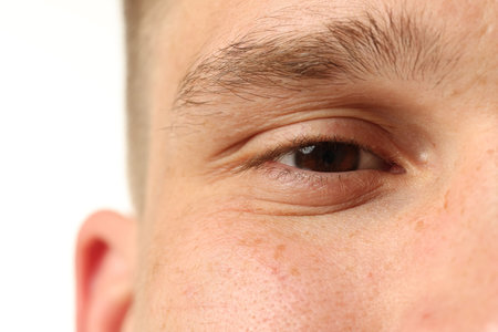 Closeup view of man on white background