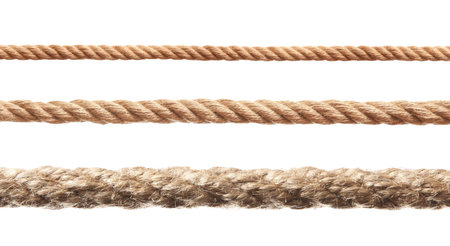 Ropes of different thickness isolated on white, set