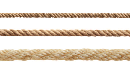 Ropes of different thickness isolated on white, set
