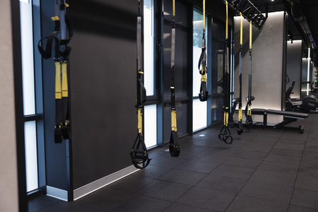 Professional suspension trainers in modern gym. Healthy lifestyle