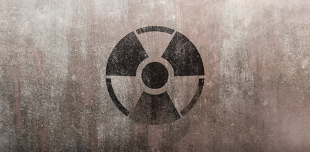 Black radioactive sign on textured background, banner design. Radiological pollutionの写真素材