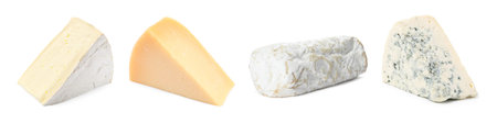 Different types of cheese isolated on white, setの写真素材