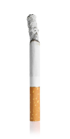 Cigarette butt with ash isolated on white
