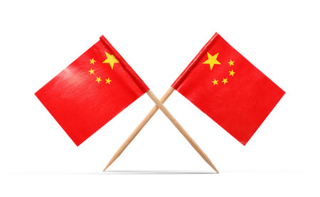 Small paper flags of China on white background