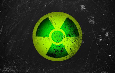 Radioactive sign on black textured surface. Radiological pollutionの写真素材