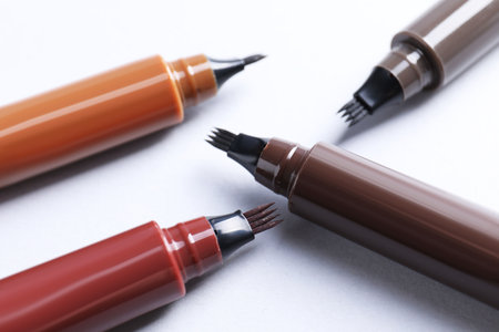 Liquid eyebrow pencils on white background, closeupの写真素材