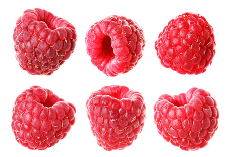 Fresh ripe raspberries isolated on white, set