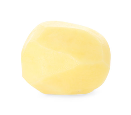 One peeled raw potato isolated on whiteの写真素材