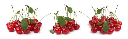Fresh ripe cherries isolated on white, set