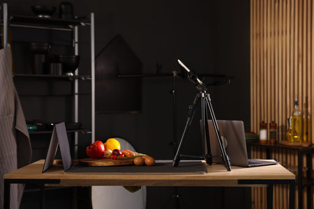 Shooting vegetables with smartphone in studio. Professional food photography