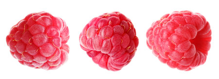 Fresh ripe raspberries isolated on white, set
