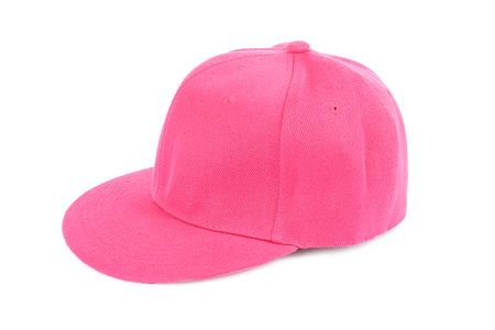 One pink baseball cap isolated on white. Mockup for designの写真素材