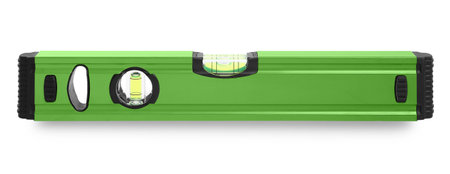 Green bubble level isolated on white. Building measuring instrument