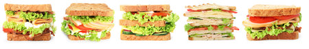 Many tasty sandwiches isolated on white, setの写真素材