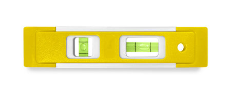 Yellow bubble level isolated on white. Building measuring instrument