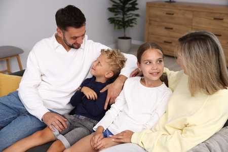 Happy family spending time together at home