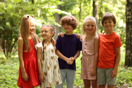 Group of cute little kids in parkの写真素材