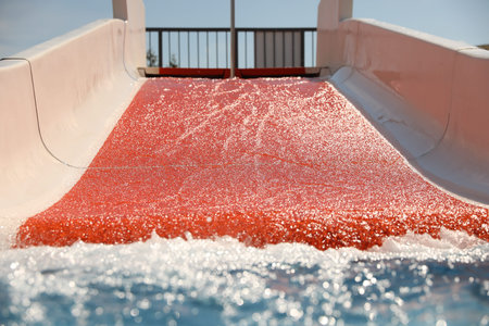 Wide slide at water park. Summer vacation