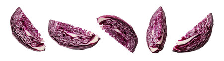 Cut fresh red cabbages isolated on white, setの写真素材