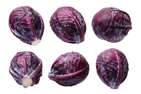 Fresh red cabbages isolated on white, setの写真素材