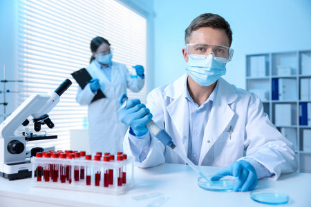 Medical analysis. Scientist working with sample in laboratory, selective focus