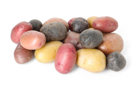 Different types of potatoes isolated on whiteの写真素材