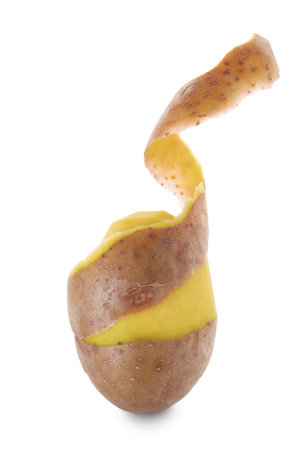 Potato with peel isolated on whiteの写真素材