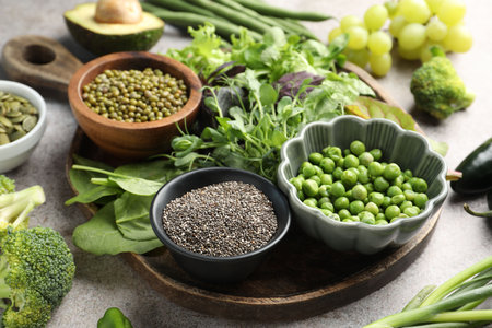 Superfood. Different healthy products on light grey table, closeupの写真素材