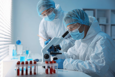 Medical analysis. Scientists working with sample in laboratory
