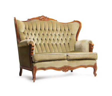 One stylish sofa isolated on white. Used stuffの写真素材