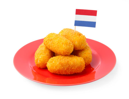 Delicious fried croquettes isolated on whiteの写真素材