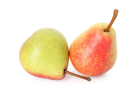 Two whole ripe pears isolated on whiteの写真素材