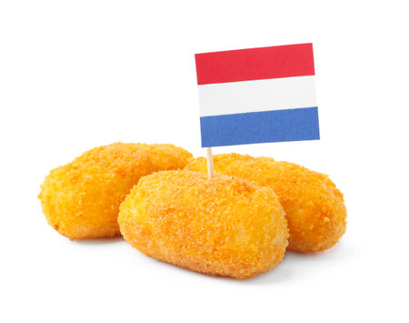 Delicious fried croquettes isolated on whiteの写真素材