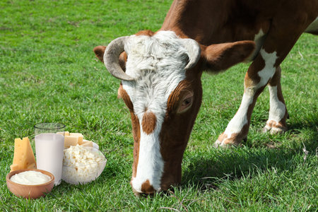 Cow grazing in natureの写真素材
