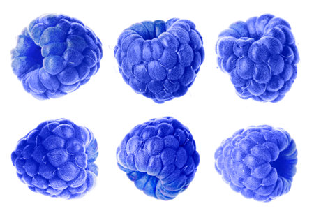 Fresh blue raspberries isolated on white, set